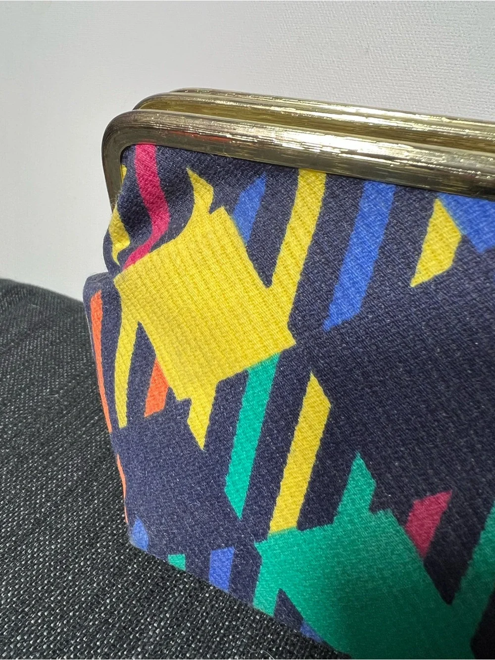Vintage 80s Trina NWT Kiss Lock Cosmetic Bag Retro 80s Geometric Print